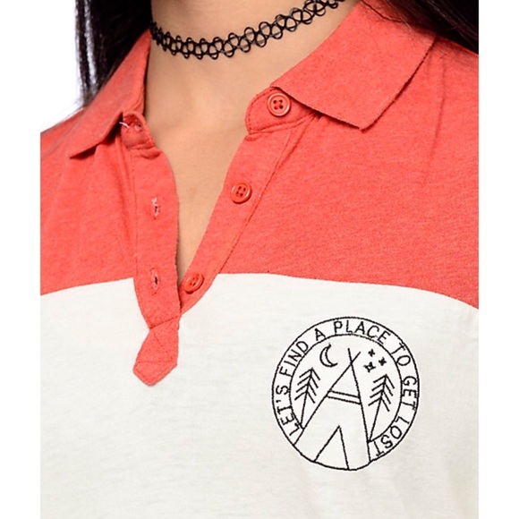 Dravus red & cream color block polo shirt - Picture 2 of 2